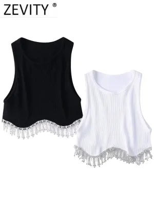 Tassel Beaded Knit T-Shirt
