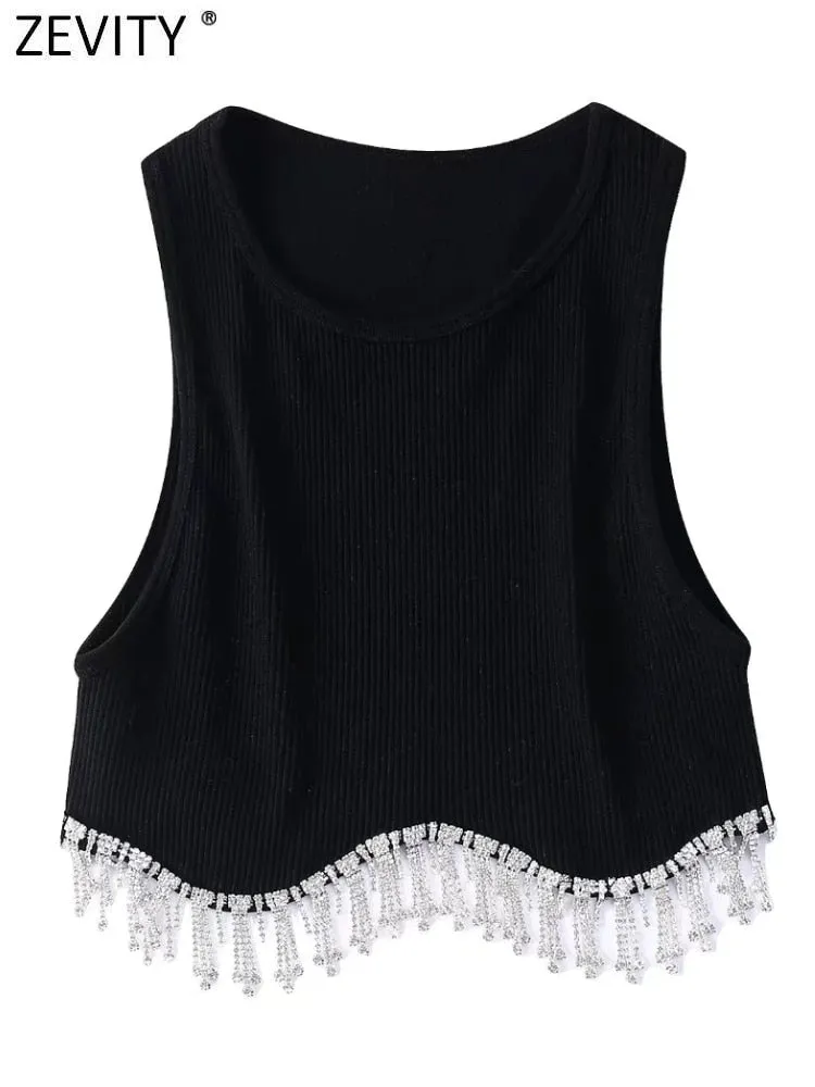 Tassel Beaded Knit T-Shirt