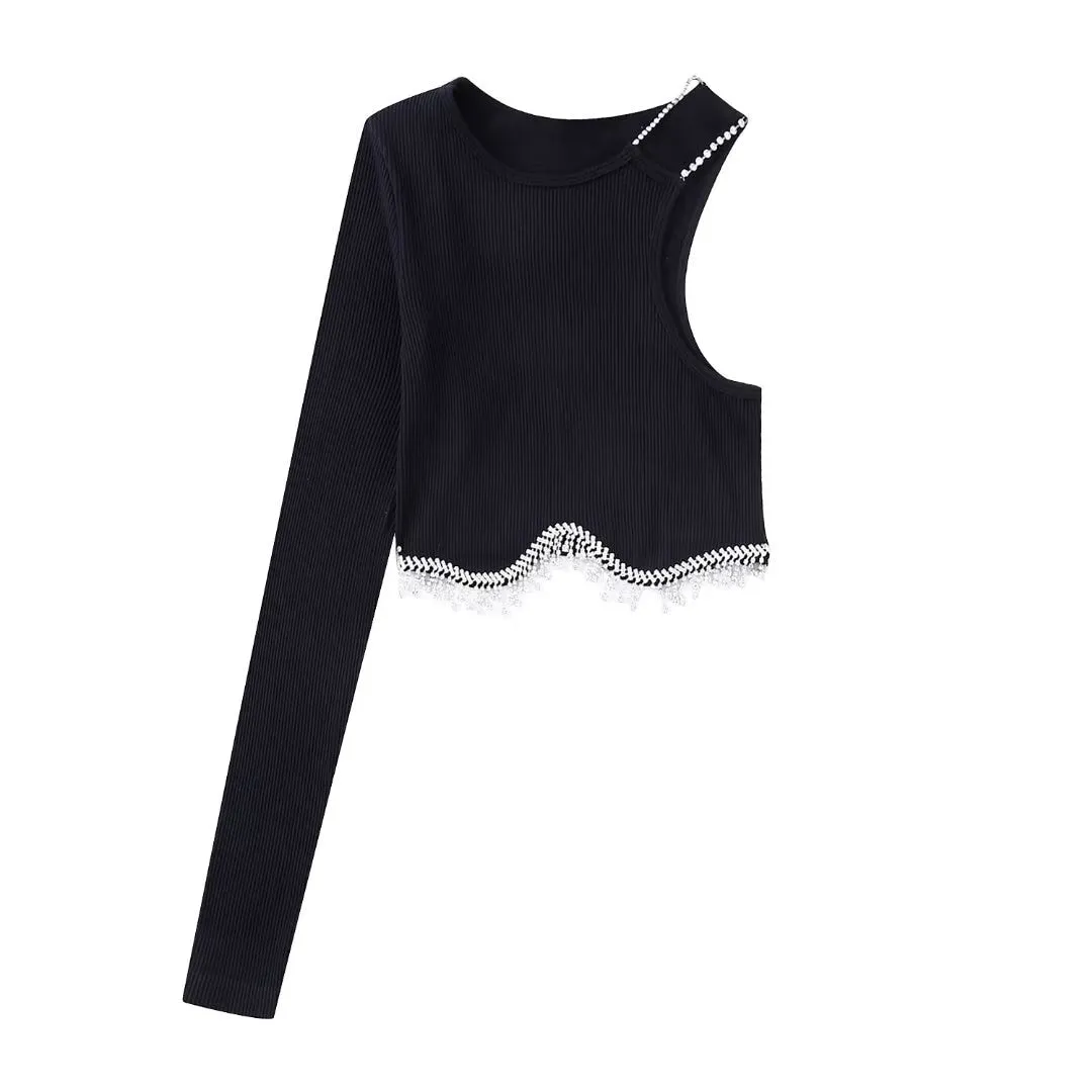 Tassel Beaded Knit T-Shirt