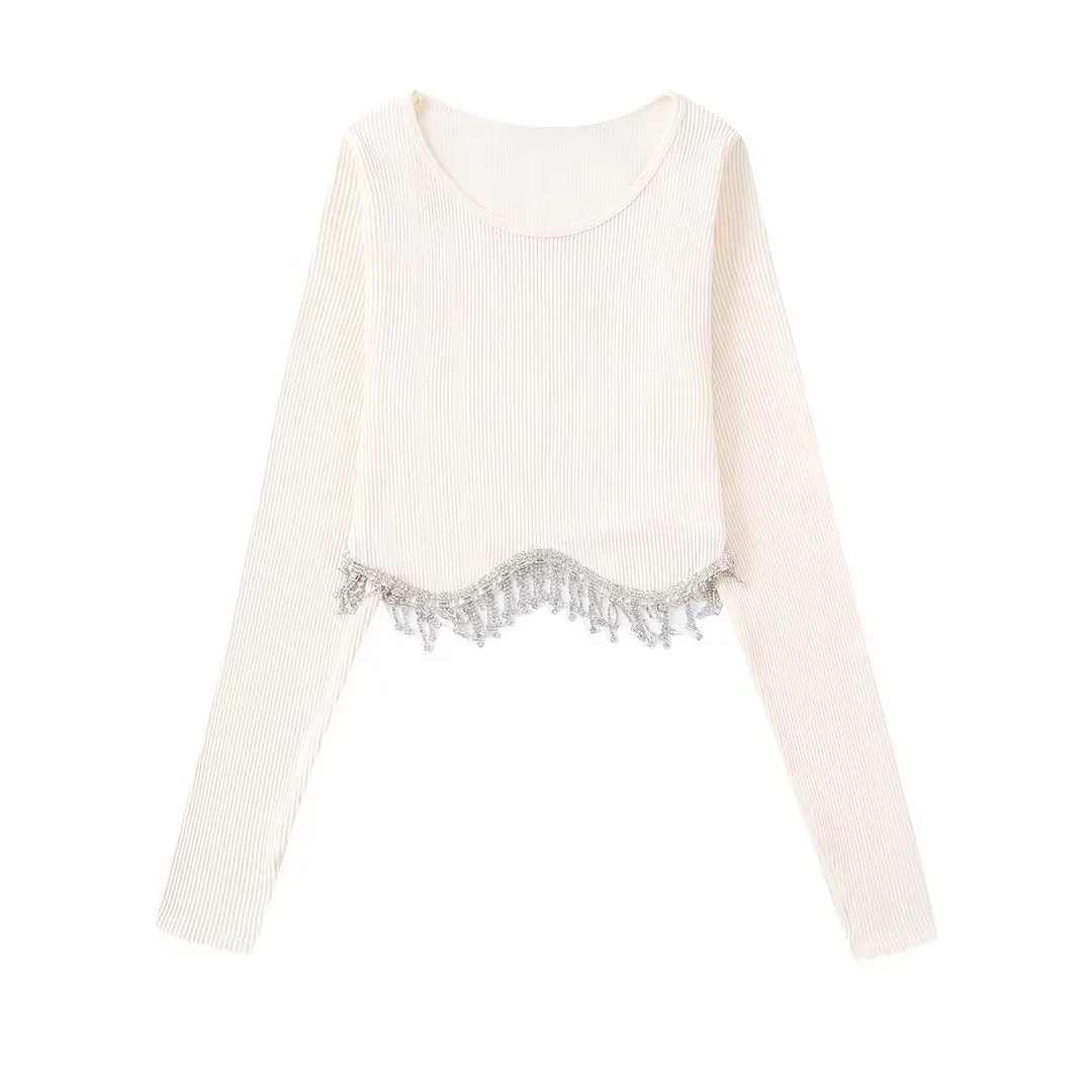 Tassel Beaded Knit T-Shirt