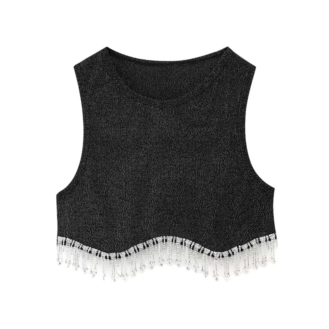 Tassel Beaded Knit T-Shirt