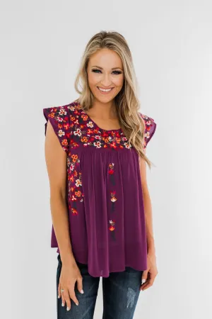 Tell Me You Love Me Embroidered Floral Top- Magenta