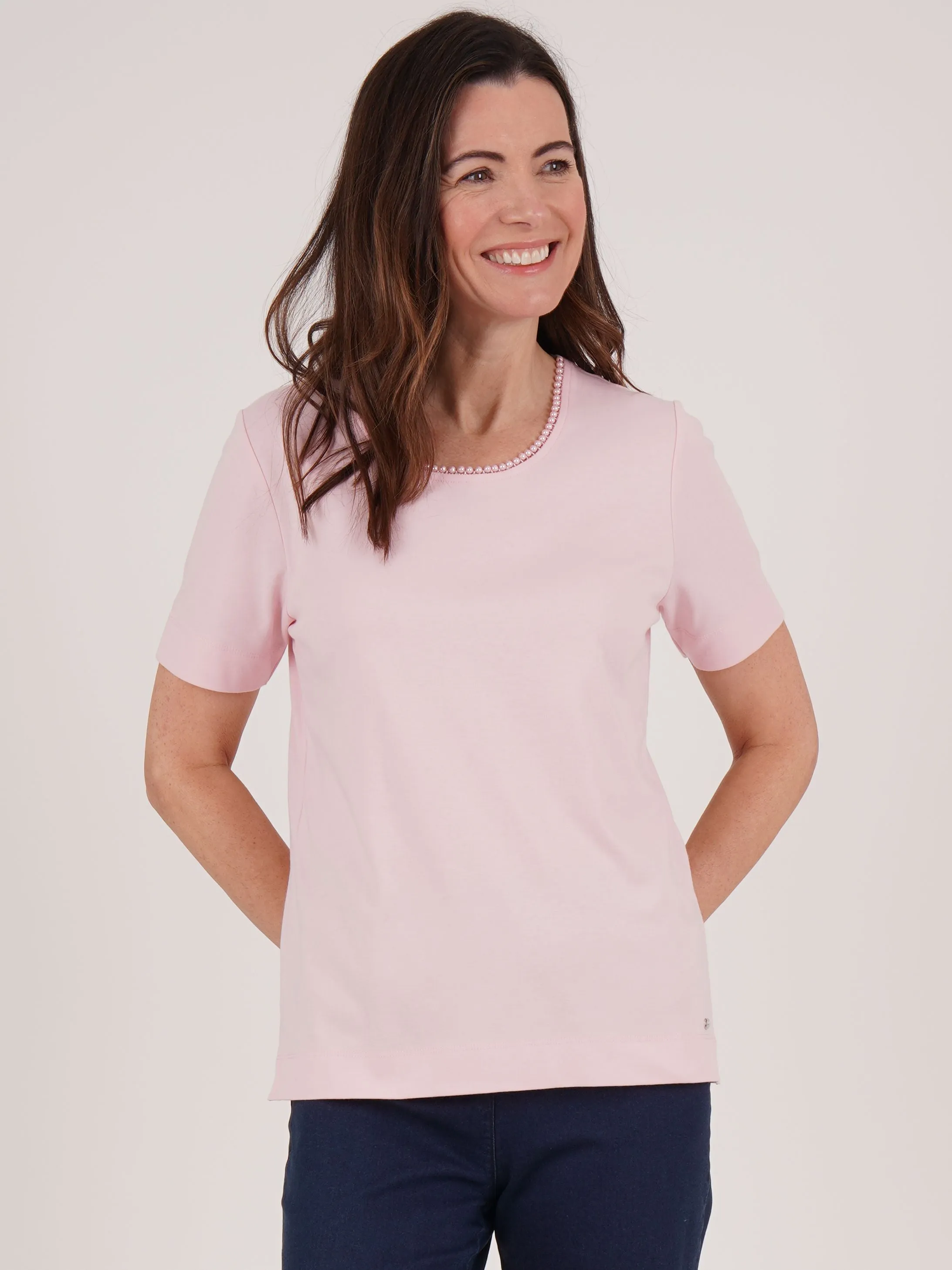 TIGI 22/24 Pink Beaded Neck Trim Top - T25-35A