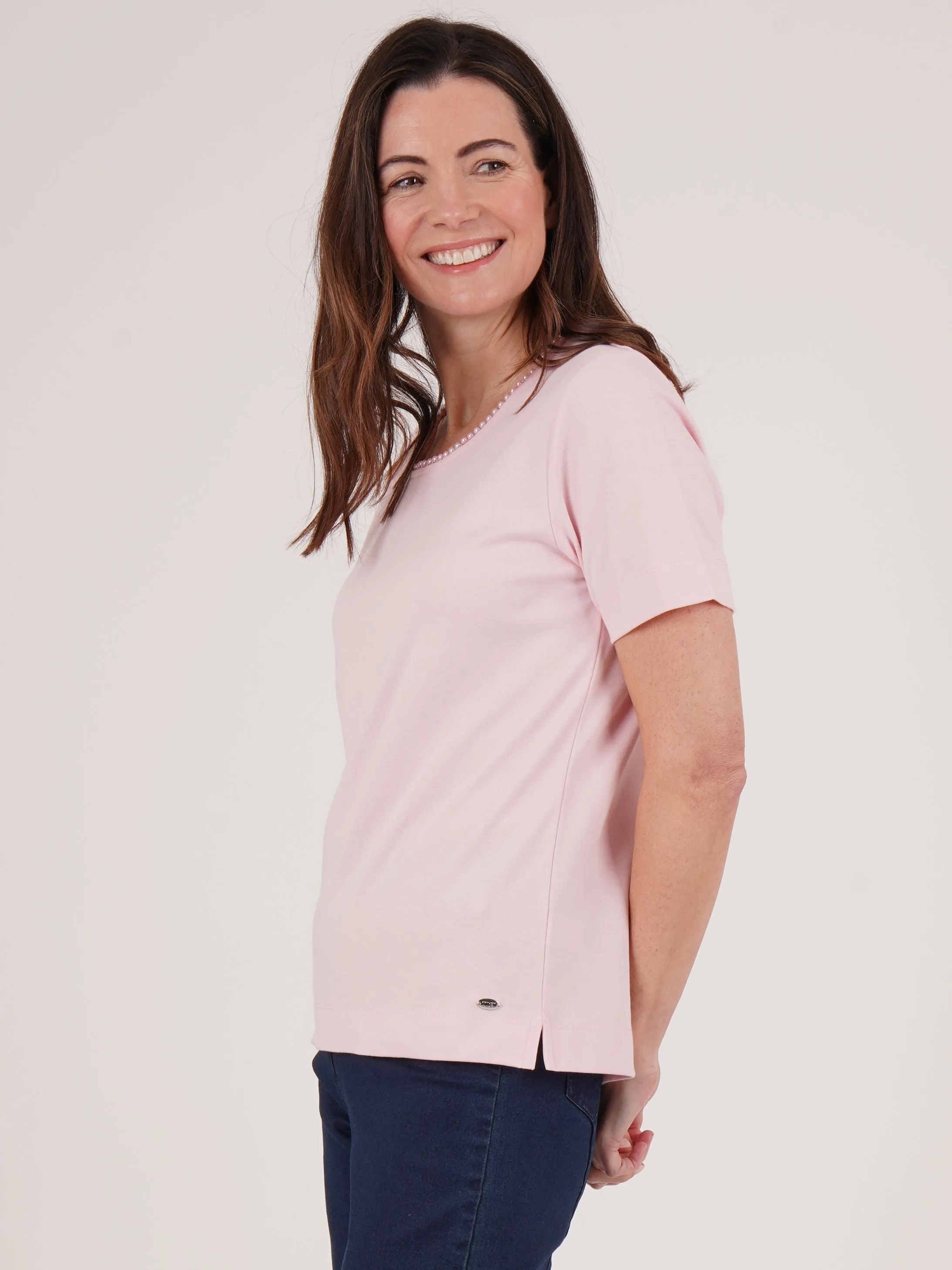 TIGI 22/24 Pink Beaded Neck Trim Top - T25-35A
