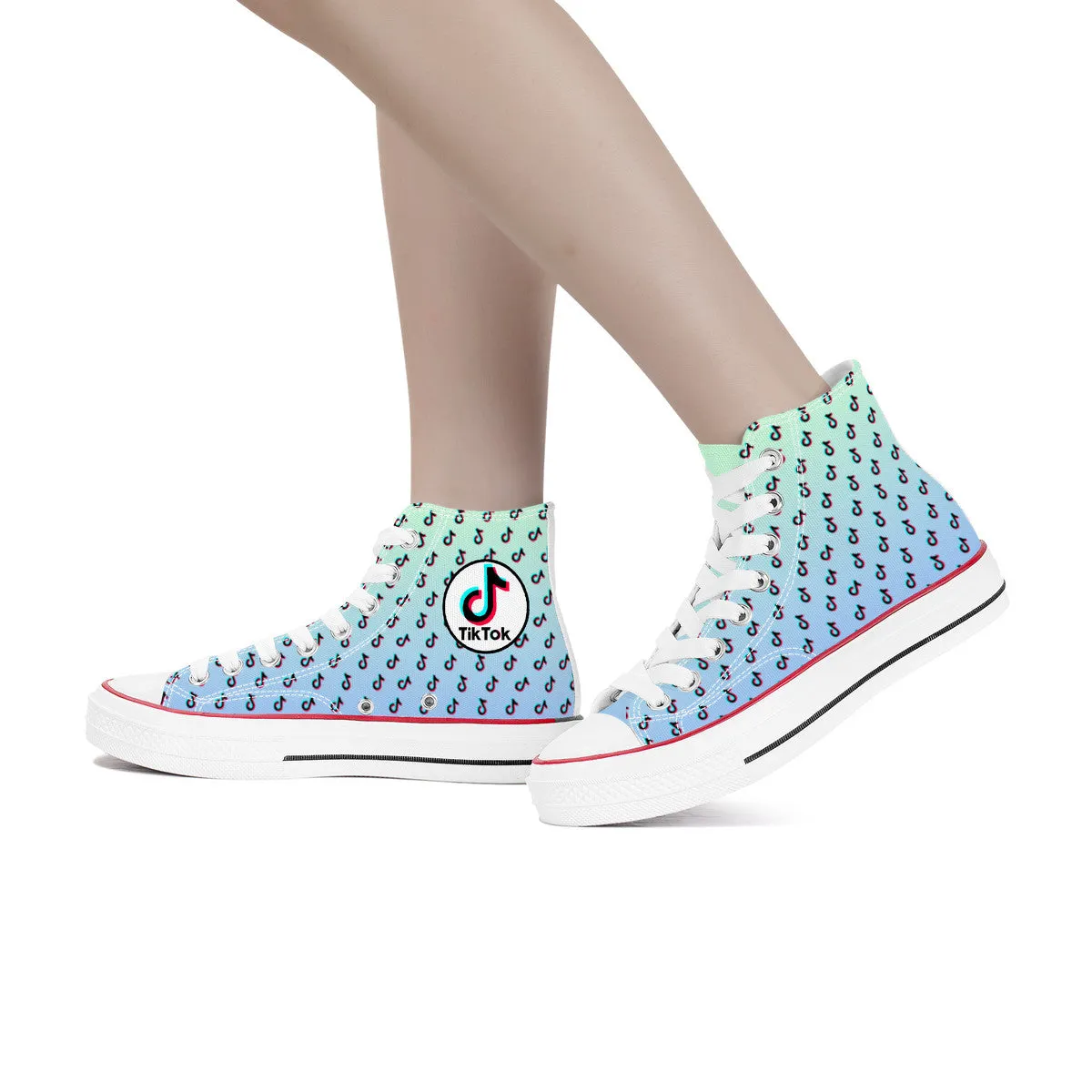 TikTok High Top Canvas Shoes - Blue and Green Tiktok Sneakers