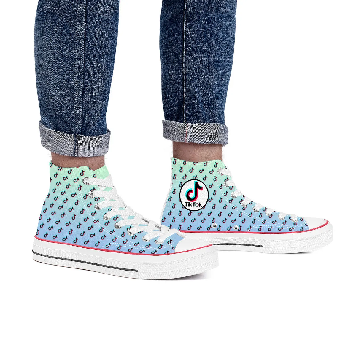 TikTok High Top Canvas Shoes - Blue and Green Tiktok Sneakers