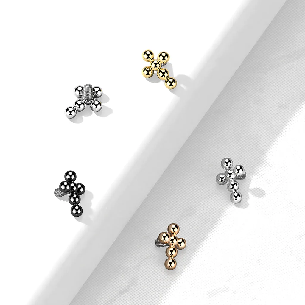 Titanium Beaded Ball Cross Dermal Anchor Tops