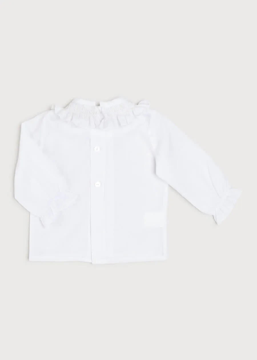 Traditional Hand Smocked Blouse in Off White (0-12mths)