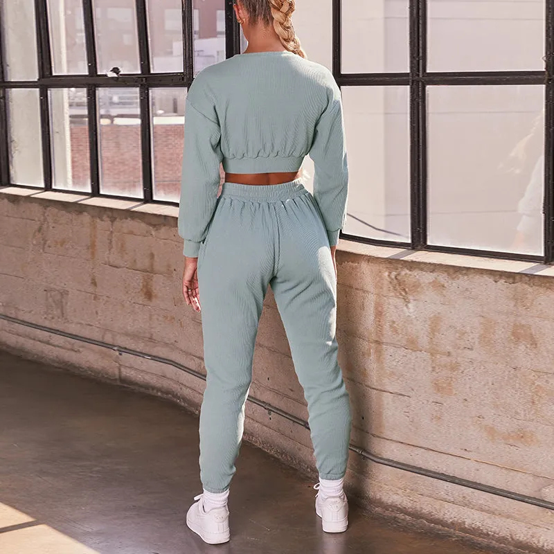 Trendy Autumn Tracksuit Long Sleeve Crop Top & Pants Co-ord Sets