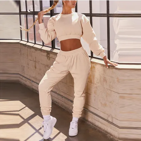 Trendy Autumn Tracksuit Long Sleeve Crop Top & Pants Co-ord Sets