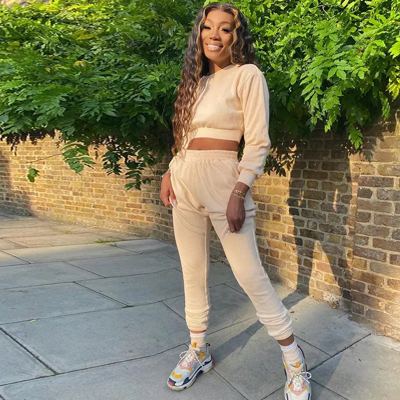 Trendy Autumn Tracksuit Long Sleeve Crop Top & Pants Co-ord Sets