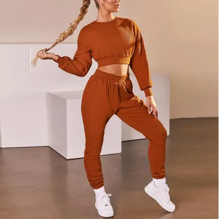 Trendy Autumn Tracksuit Long Sleeve Crop Top & Pants Co-ord Sets