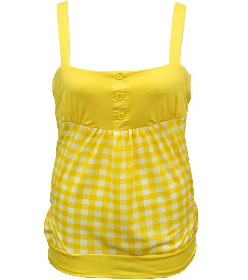 Trendy Plaid Yellow Tank Top