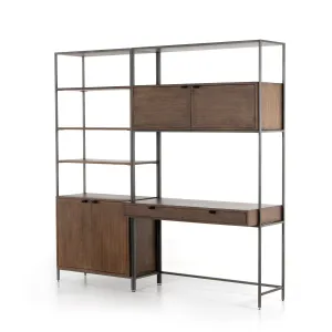 Trey Modular Wall Desk with 1 Bookcase - Auburn