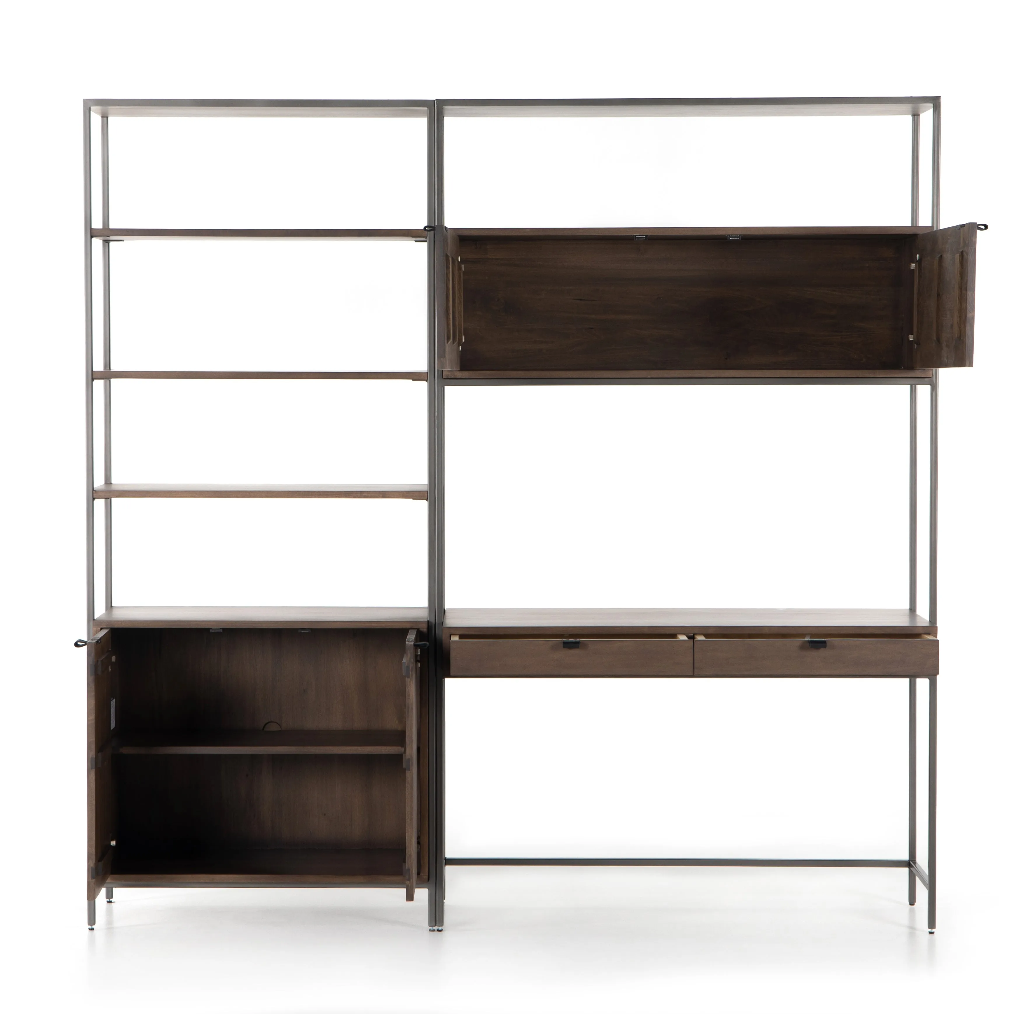 Trey Modular Wall Desk with 1 Bookcase - Auburn
