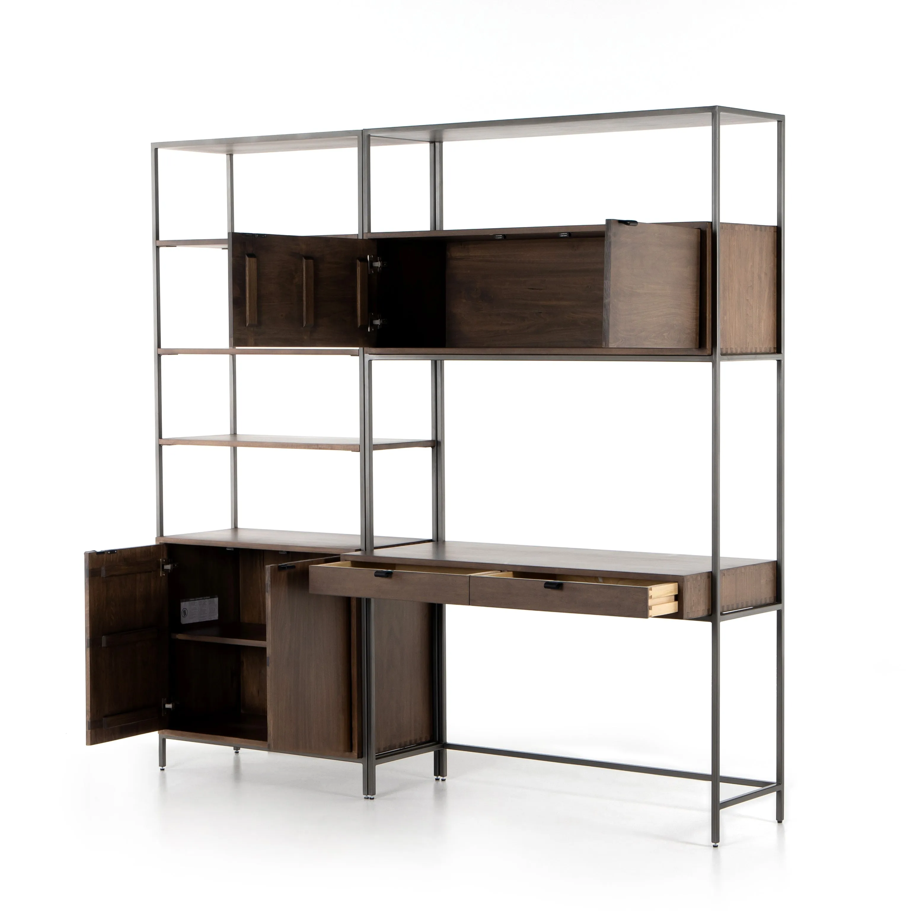 Trey Modular Wall Desk with 1 Bookcase - Auburn