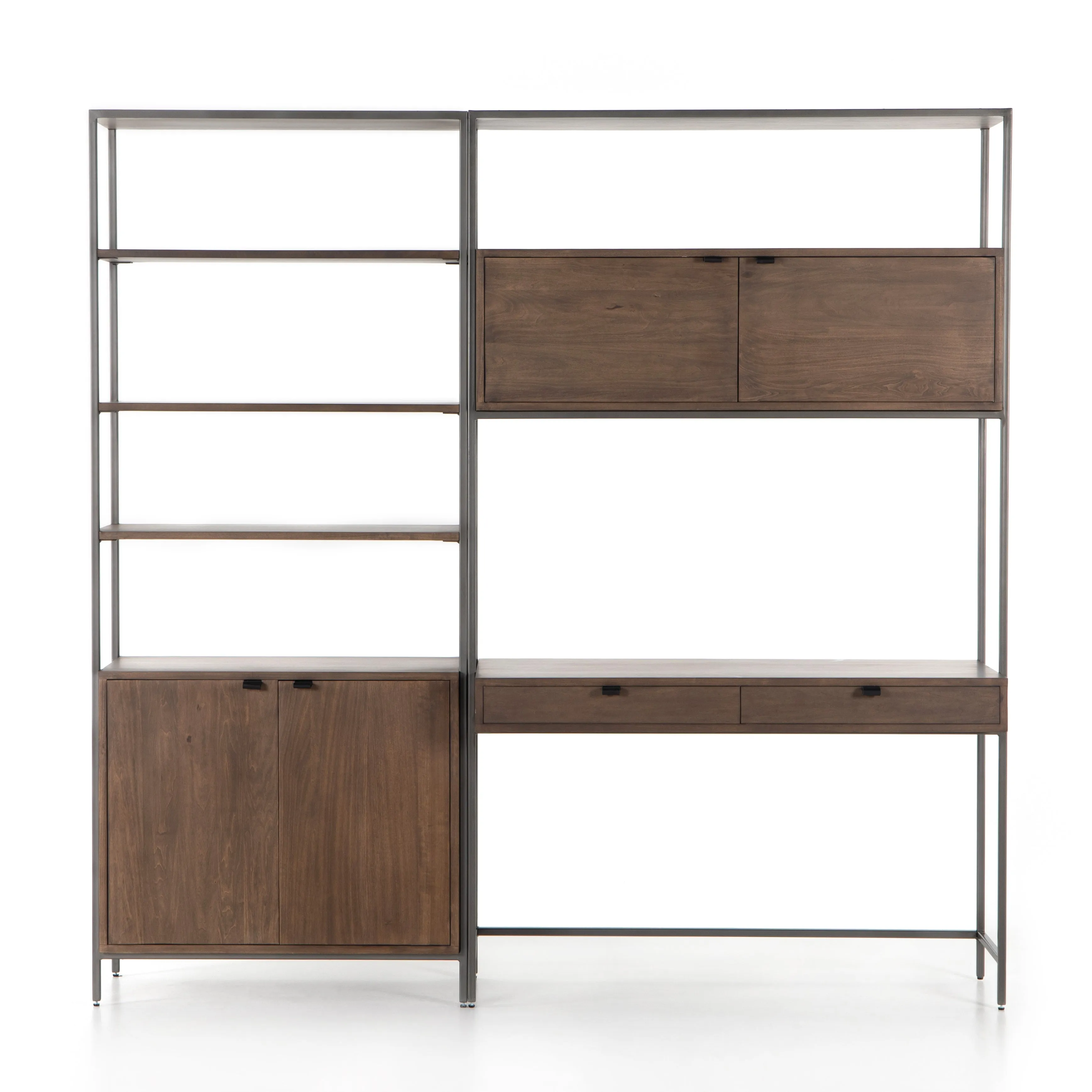 Trey Modular Wall Desk with 1 Bookcase - Auburn