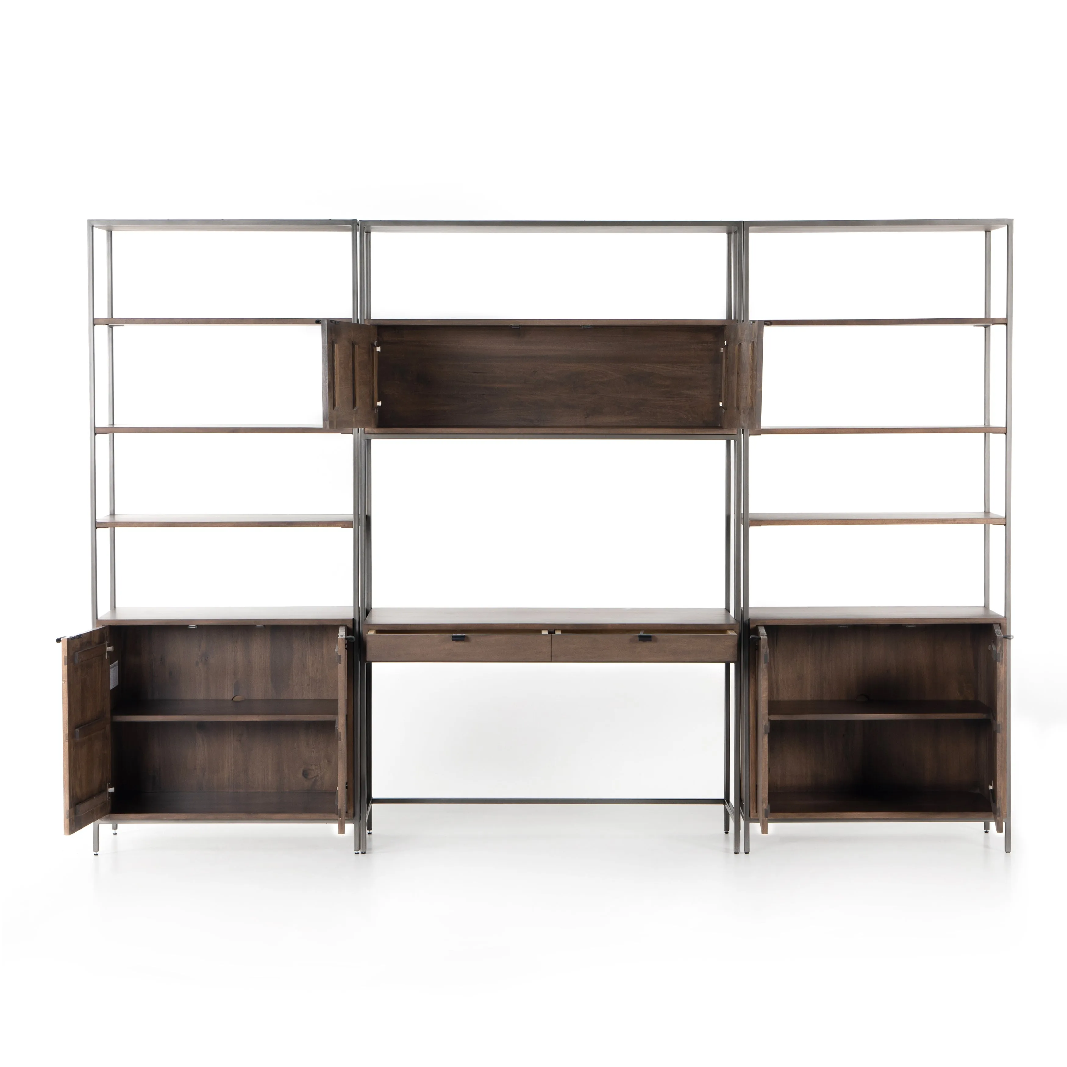 Trey Modular Wall Desk with 2 Bookcases - Auburn