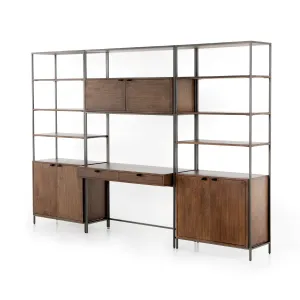 Trey Modular Wall Desk with 2 Bookcases - Auburn