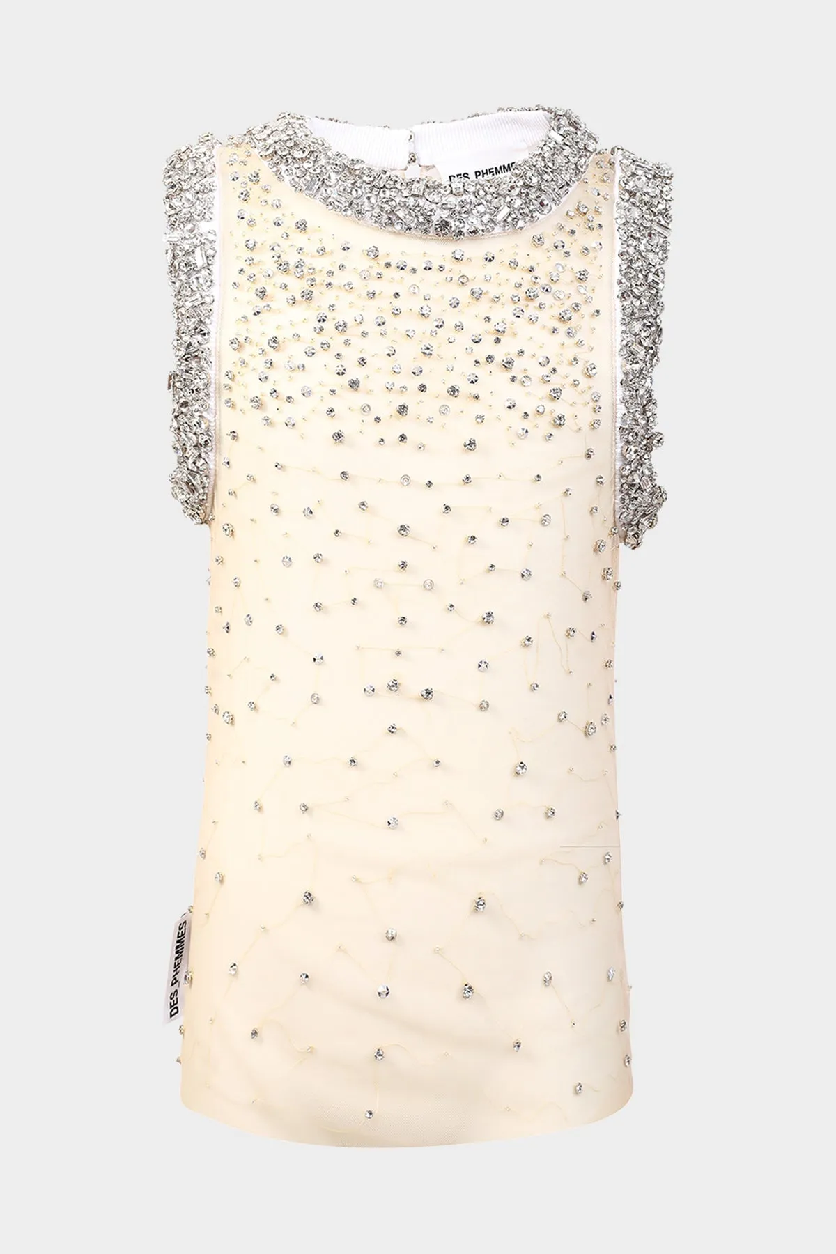 Tulle Tank Top Embroidered in Nude