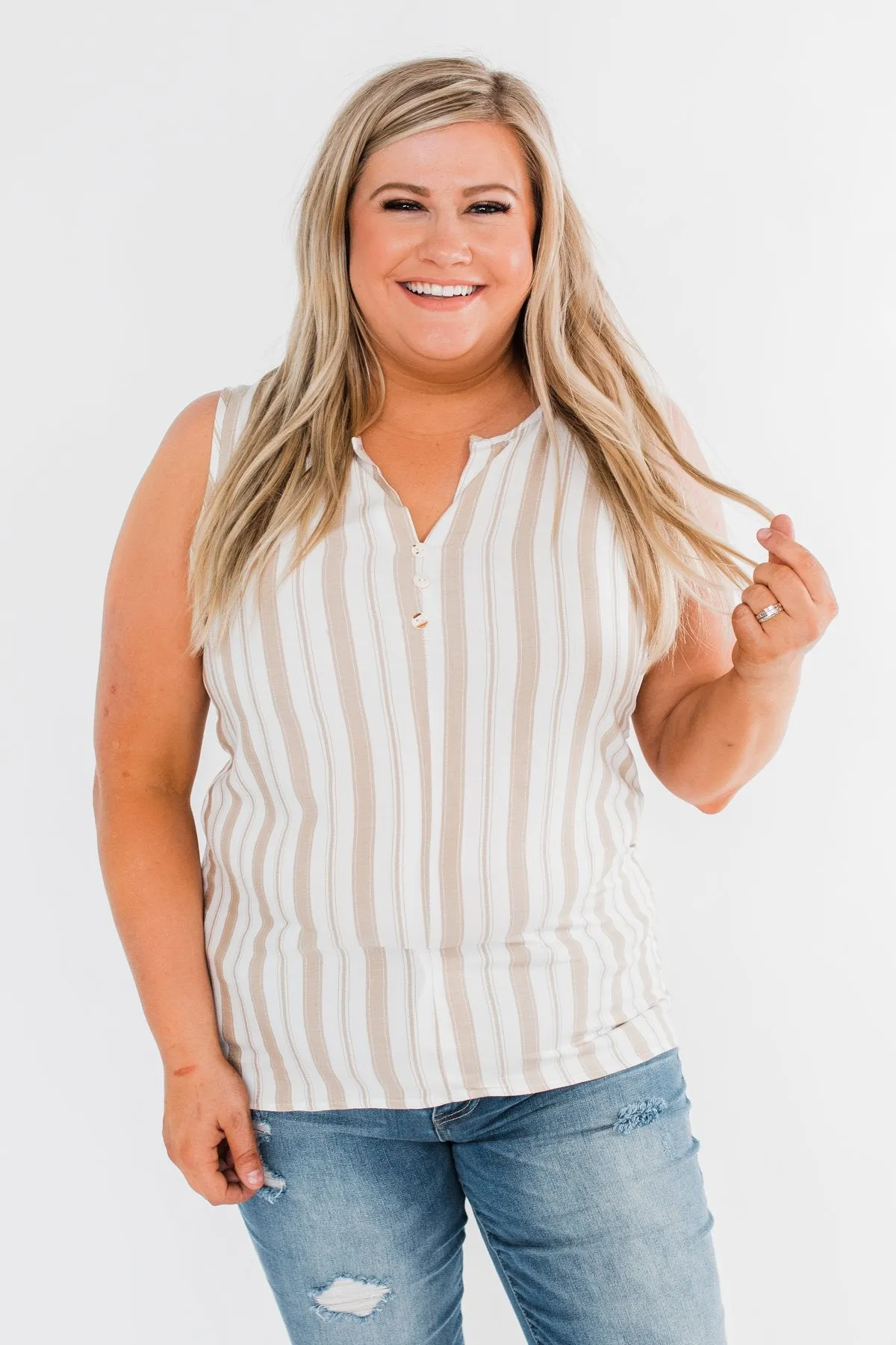 Twinkle In Your Eye Striped Tank Top- Beige