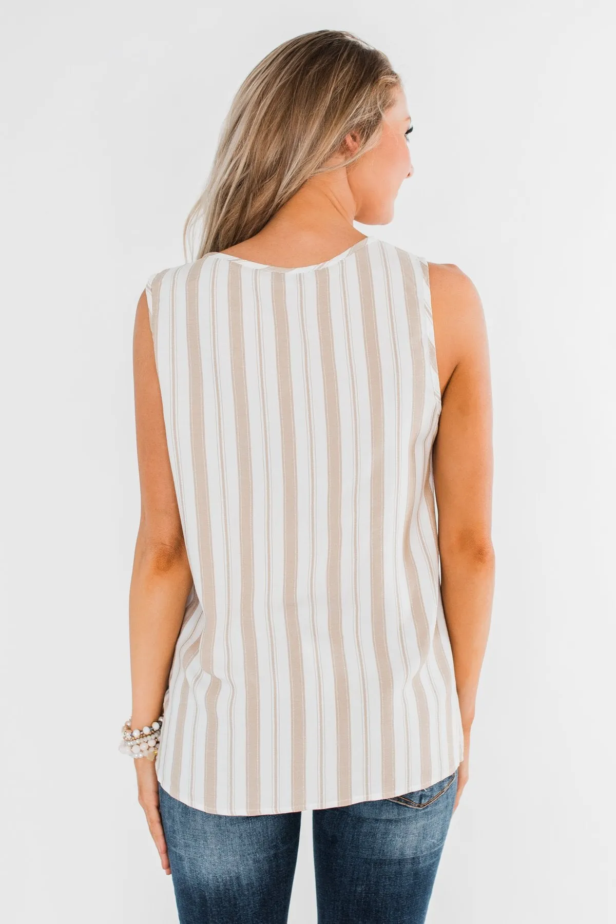 Twinkle In Your Eye Striped Tank Top- Beige