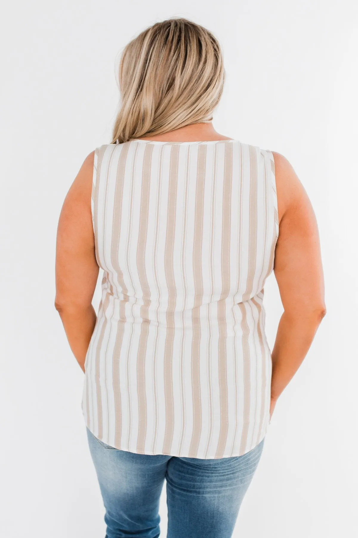 Twinkle In Your Eye Striped Tank Top- Beige