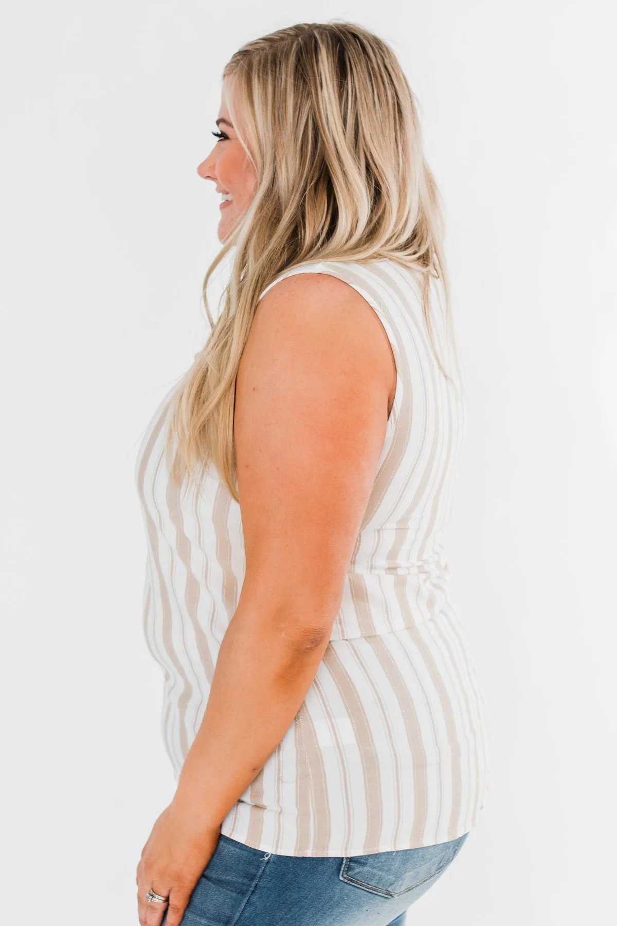 Twinkle In Your Eye Striped Tank Top- Beige