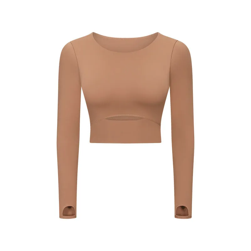 Under Bust Cut Out Long Sleeve Cropped Yoga Top