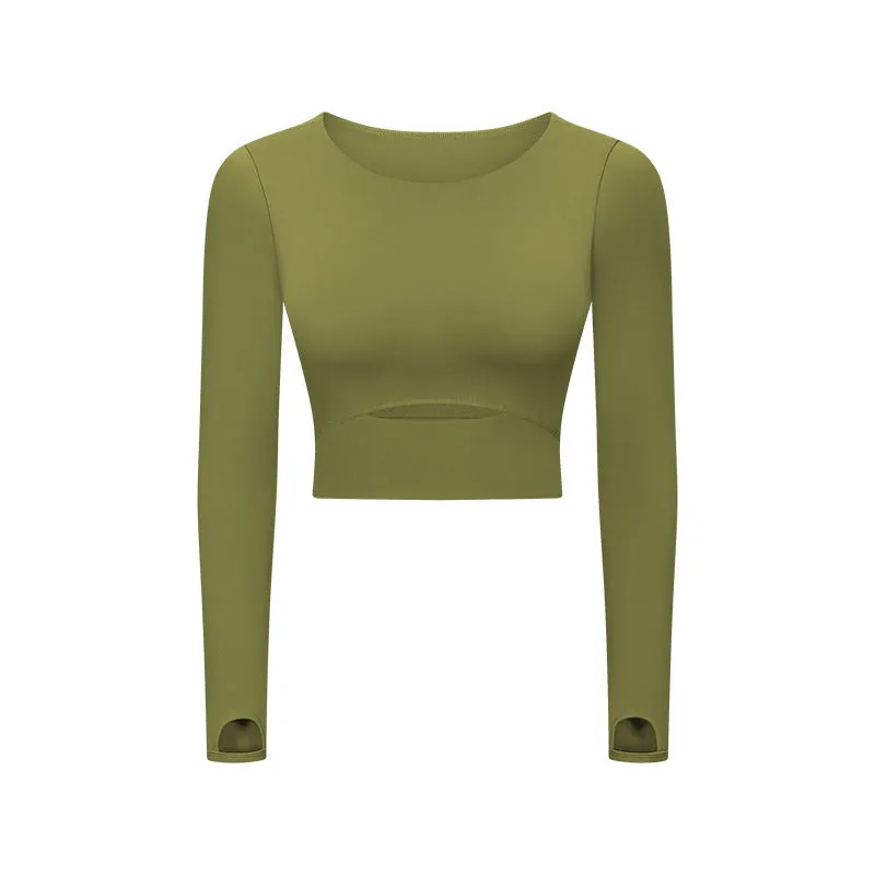 Under Bust Cut Out Long Sleeve Cropped Yoga Top