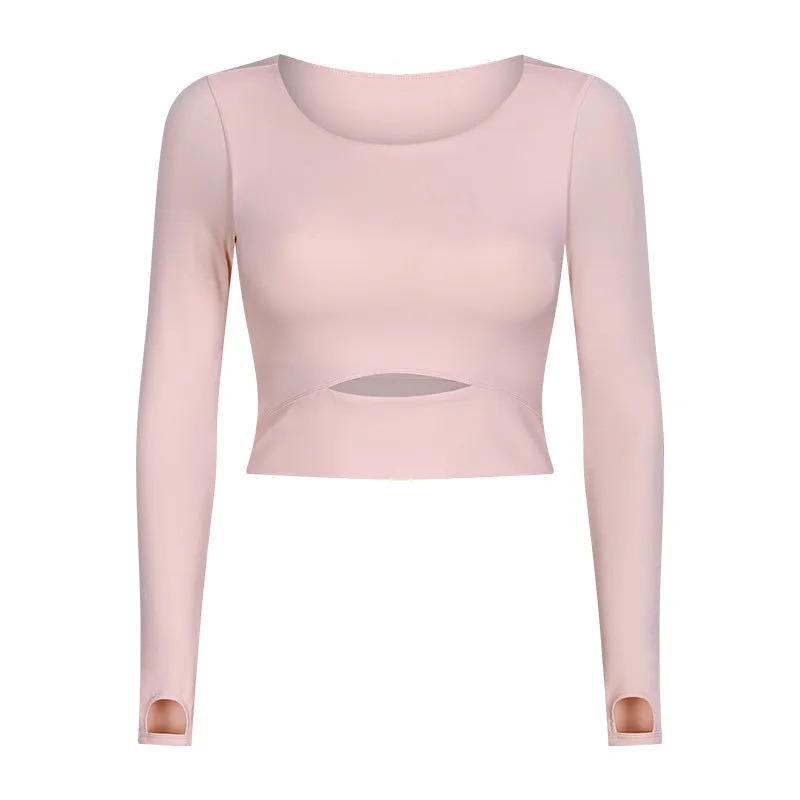 Under Bust Cut Out Long Sleeve Cropped Yoga Top