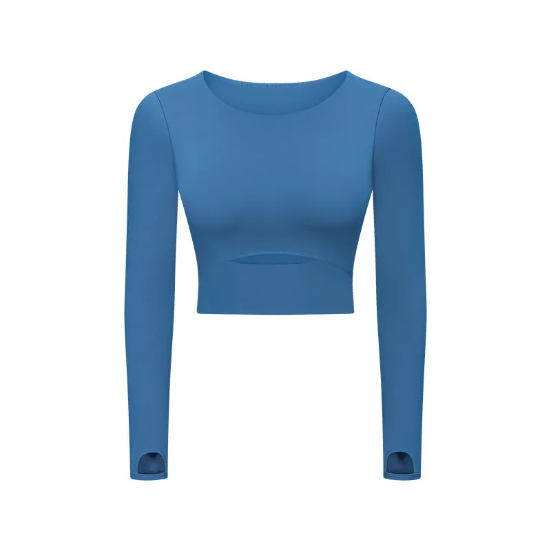 Under Bust Cut Out Long Sleeve Cropped Yoga Top