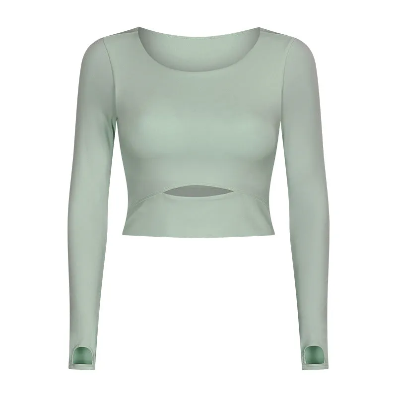 Under Bust Cut Out Long Sleeve Cropped Yoga Top