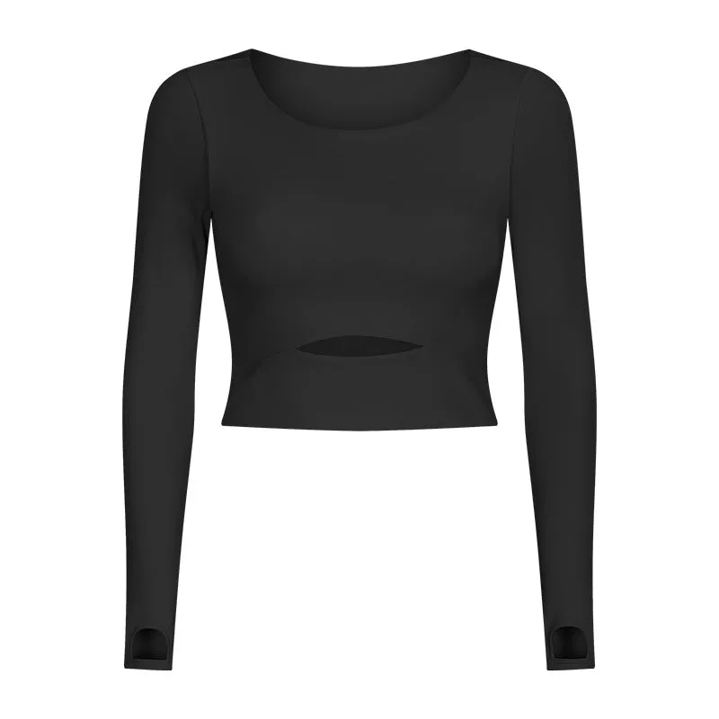 Under Bust Cut Out Long Sleeve Cropped Yoga Top