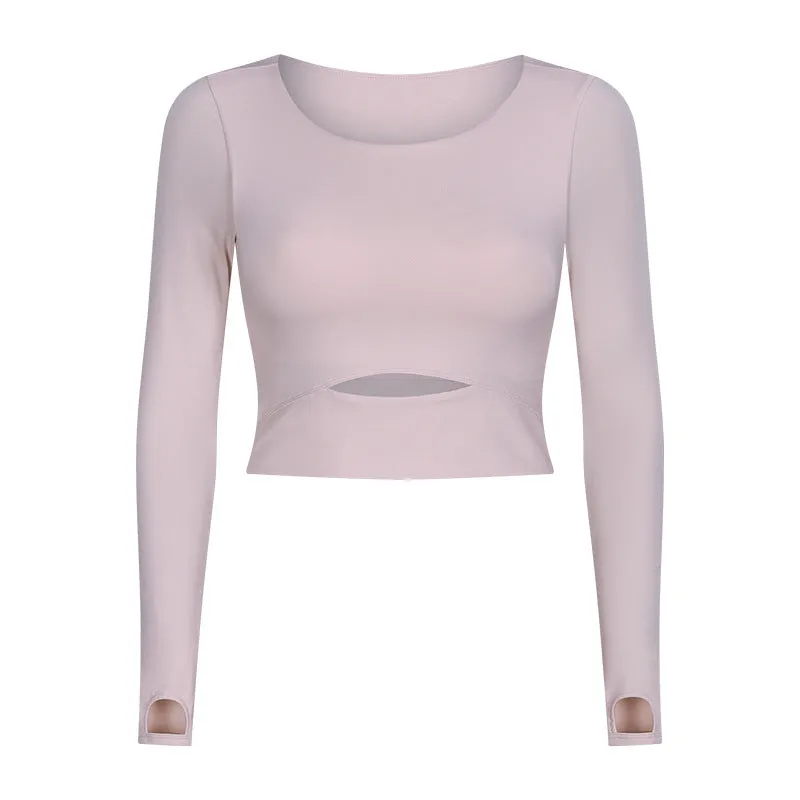 Under Bust Cut Out Long Sleeve Cropped Yoga Top