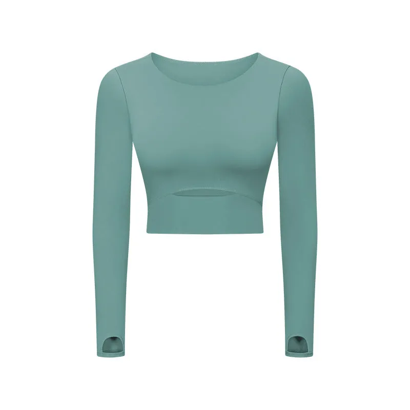 Under Bust Cut Out Long Sleeve Cropped Yoga Top