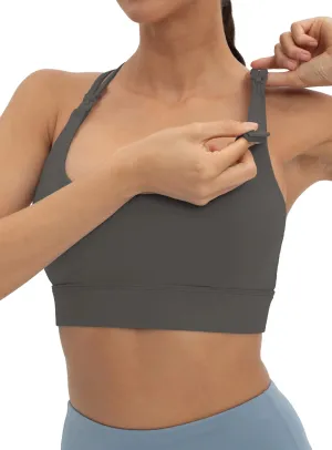 V VOCNI Nursing Bras for Breastfeeding Maternity Sports Bras Tank Top Sexy Crisscross Back Workout Yoga Pregnancy Bra Grey Medium