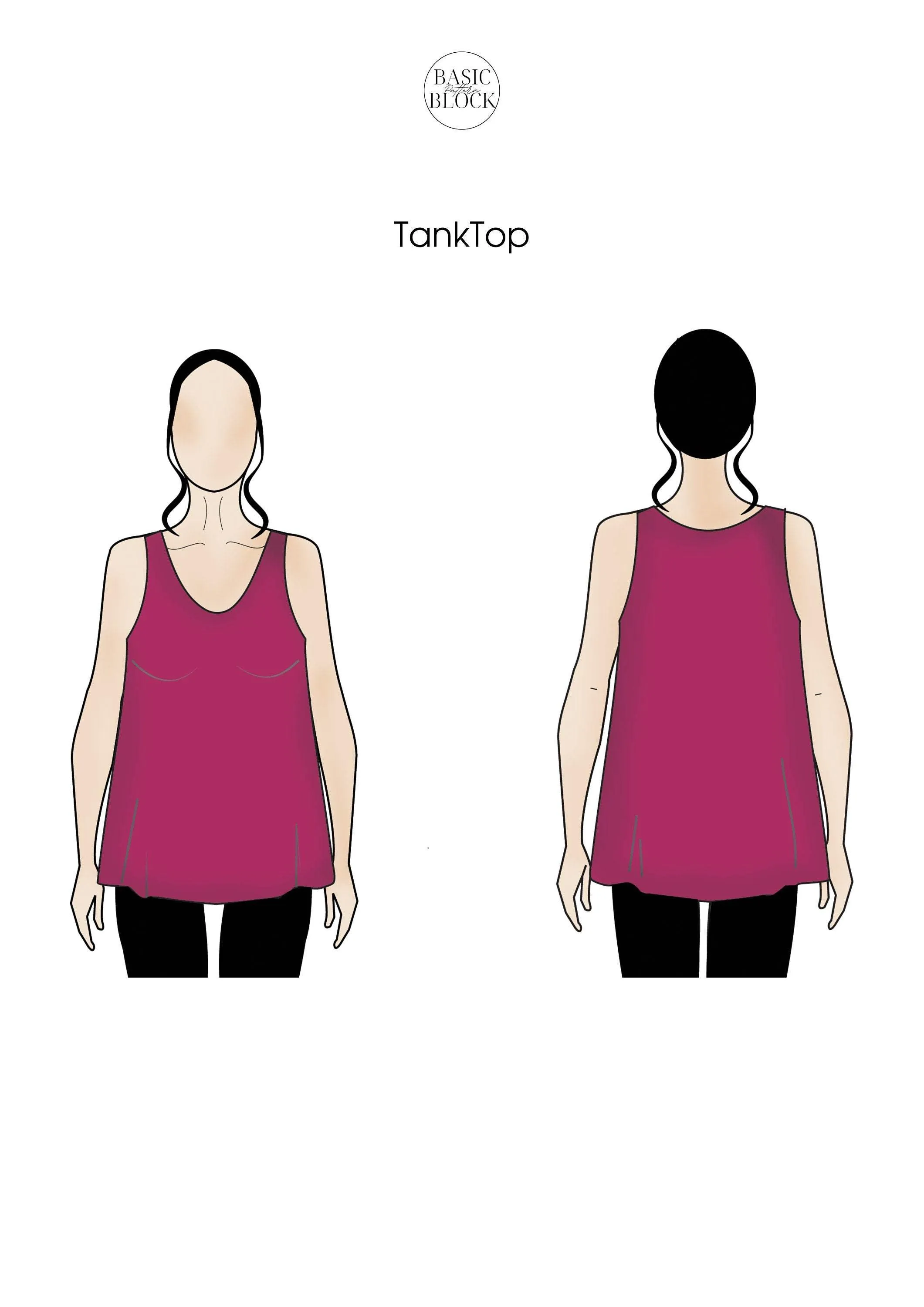 Versatile Tank Top Sewing Pattern Block - Sleeveless, Woven, XXS-6XL Fit