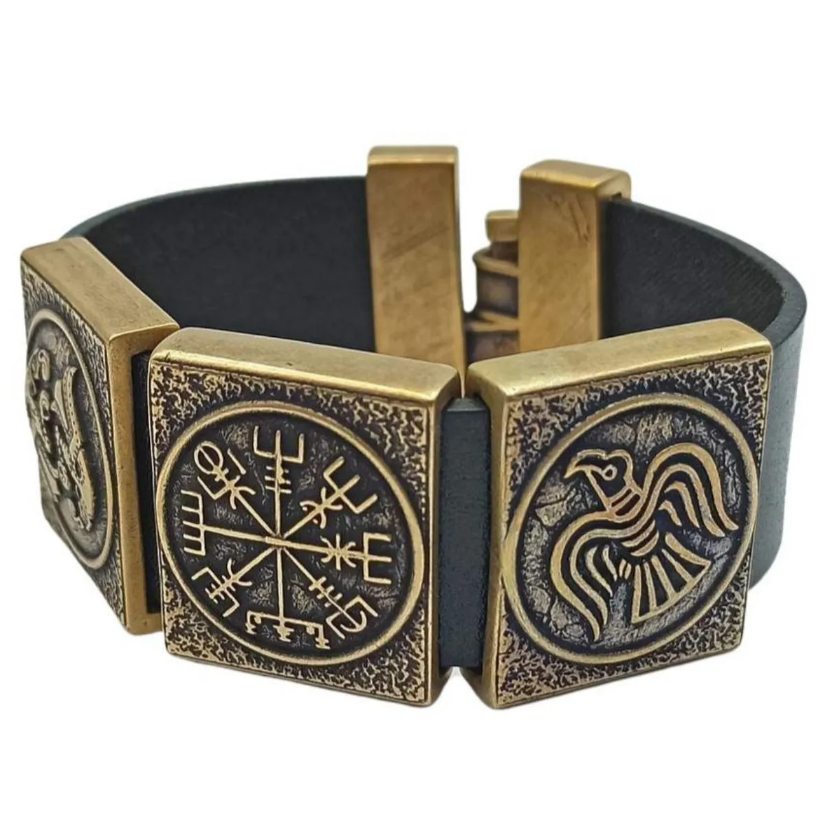 Viking compass leather bracelet