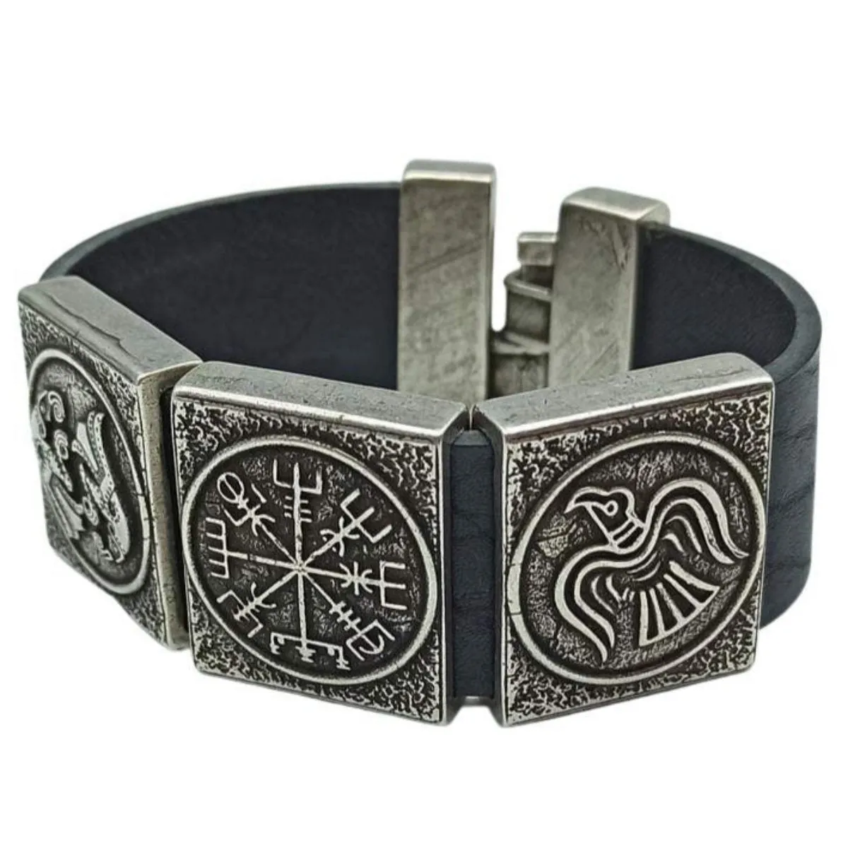 Viking compass leather bracelet