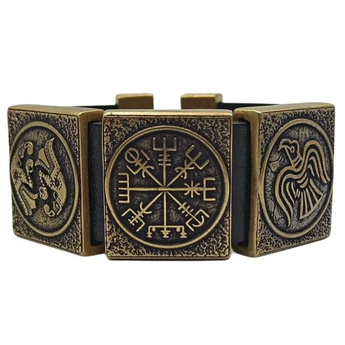 Viking compass leather bracelet