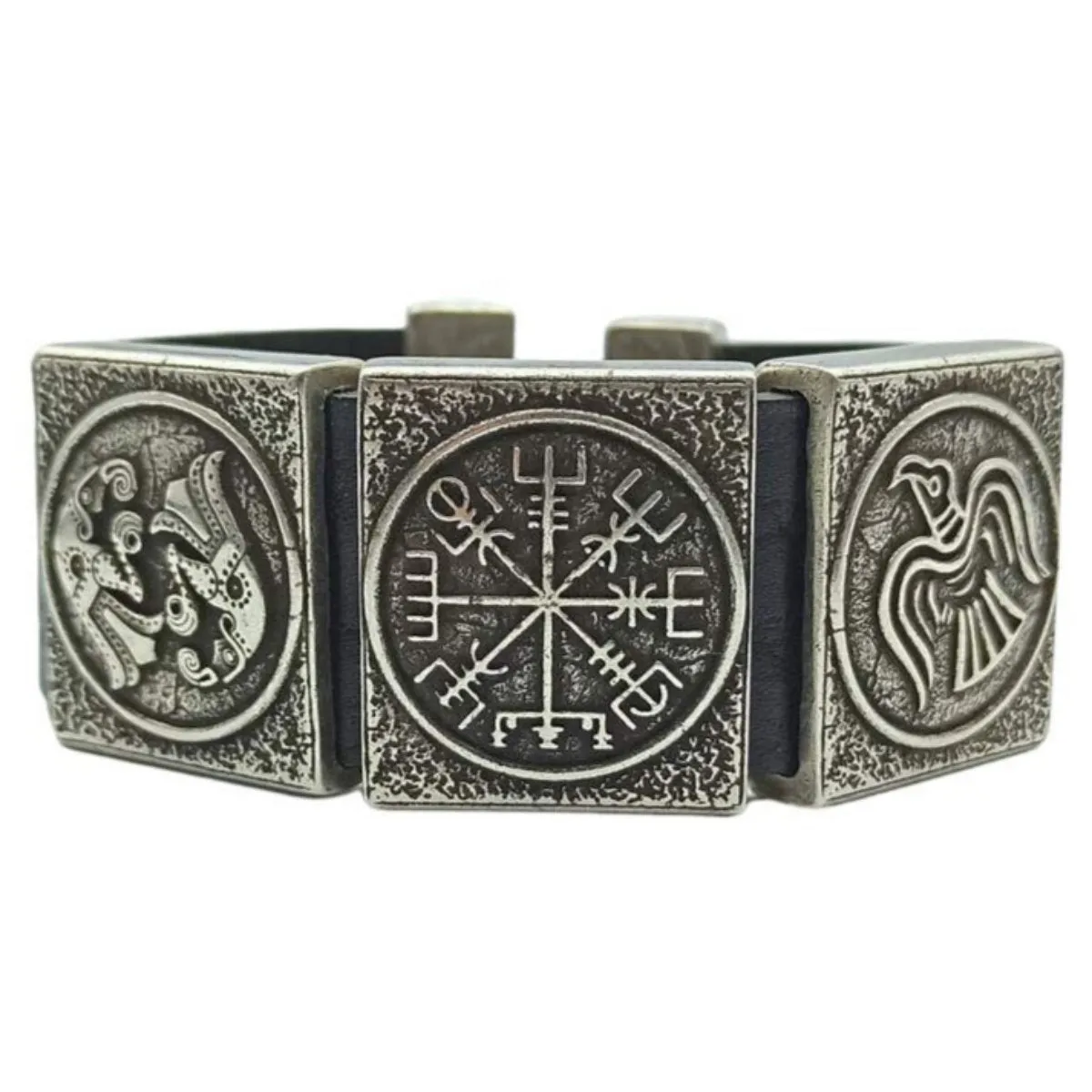 Viking compass leather bracelet