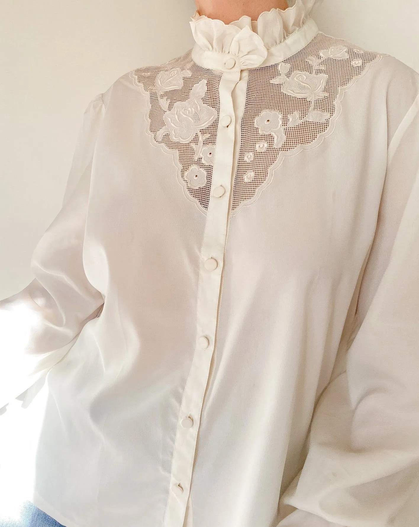 Vintage Ivory Hand Embroidered Blouse