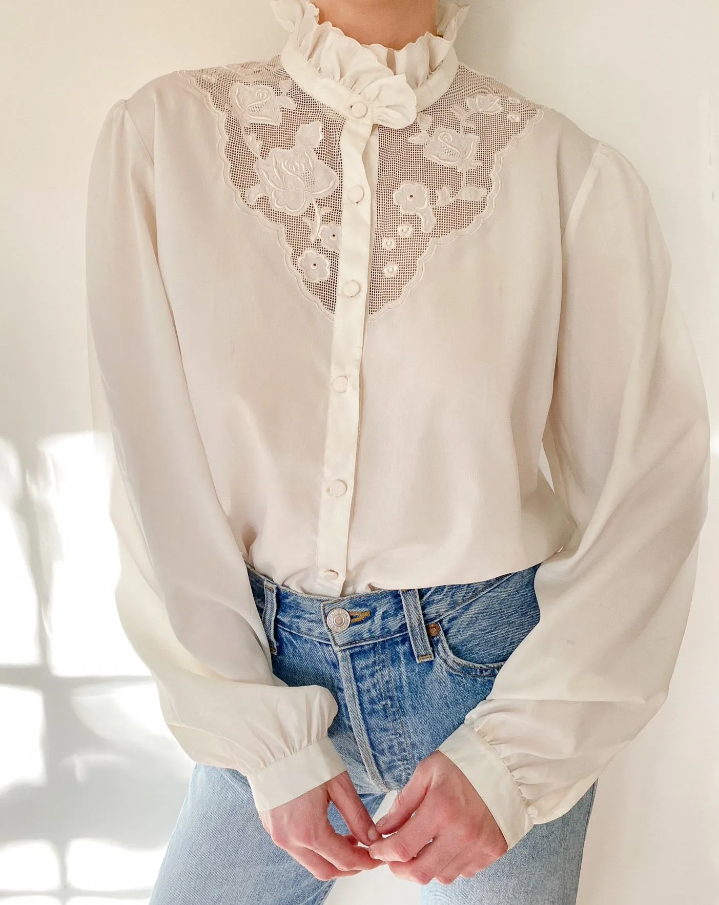 Vintage Ivory Hand Embroidered Blouse