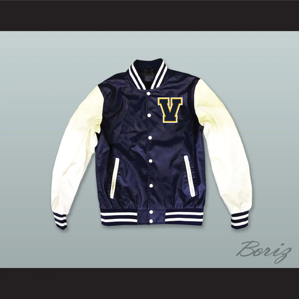 Vista Valley High School Navy Blue and White Lab Leather Varsity Letterman Jacket