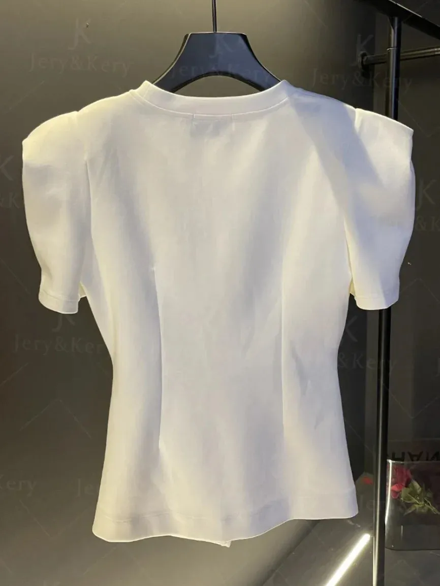 White 3D Flower Beaded Designer T-shirt