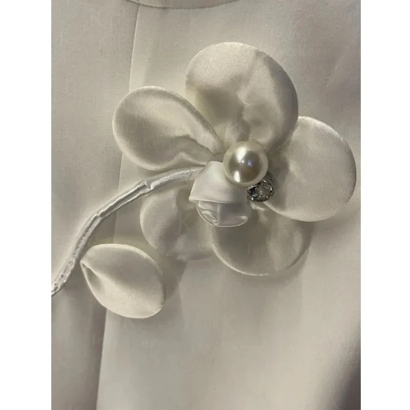 White 3D Flower Beaded Designer T-shirt
