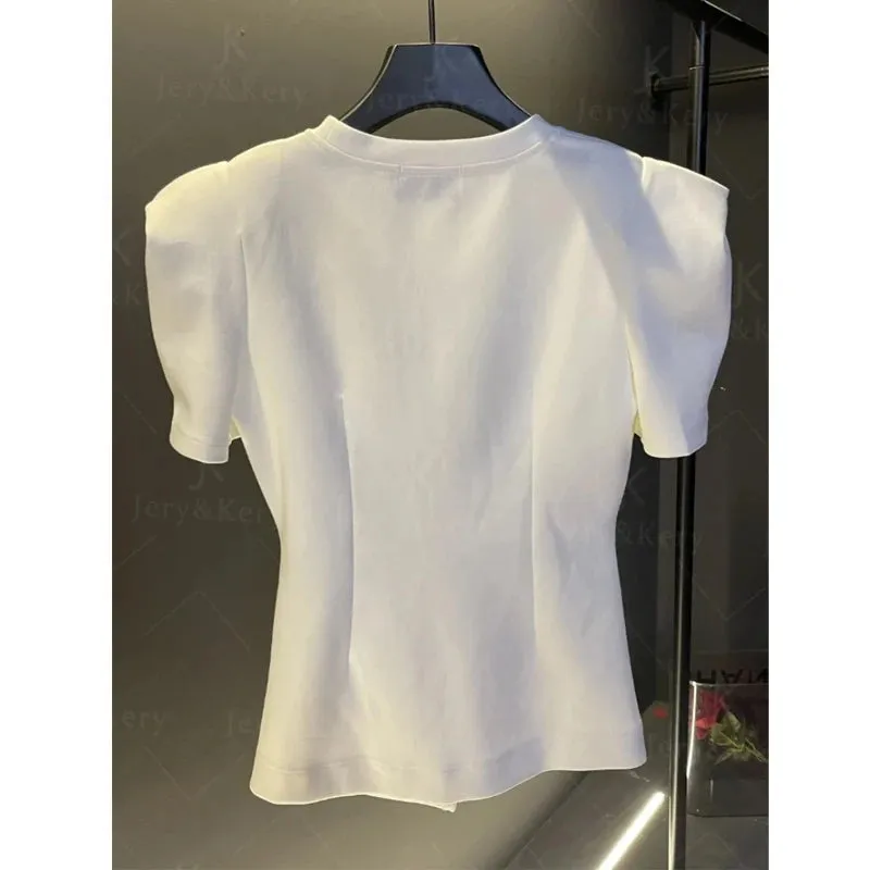White 3D Flower Beaded Designer T-shirt