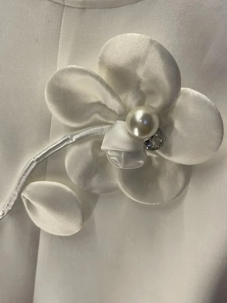 White 3D Flower Beaded Designer T-shirt