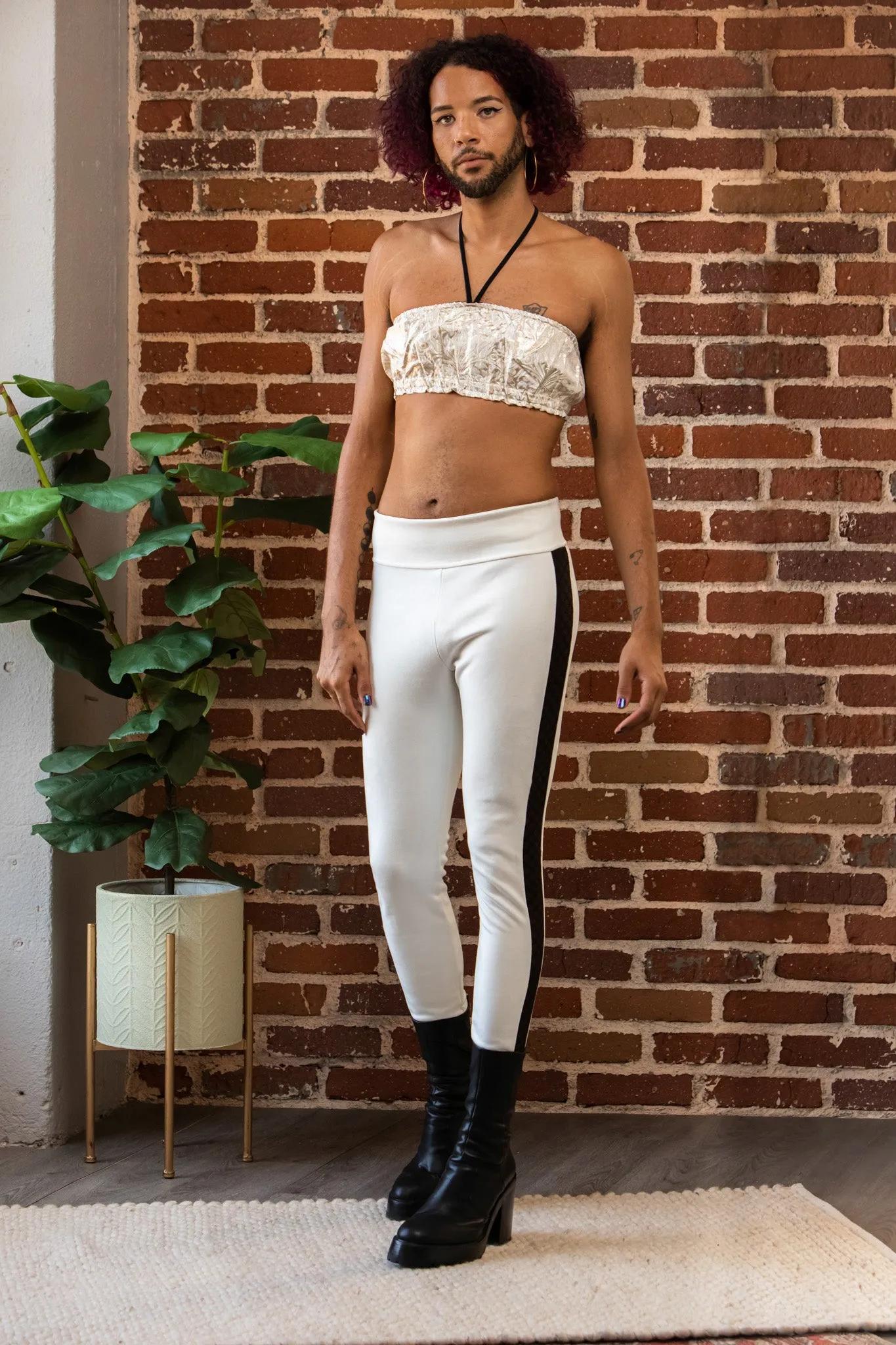 White and Gold Brocade Bandeau Top